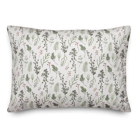 Pine Greenery on White Rectangle Throw Pillow